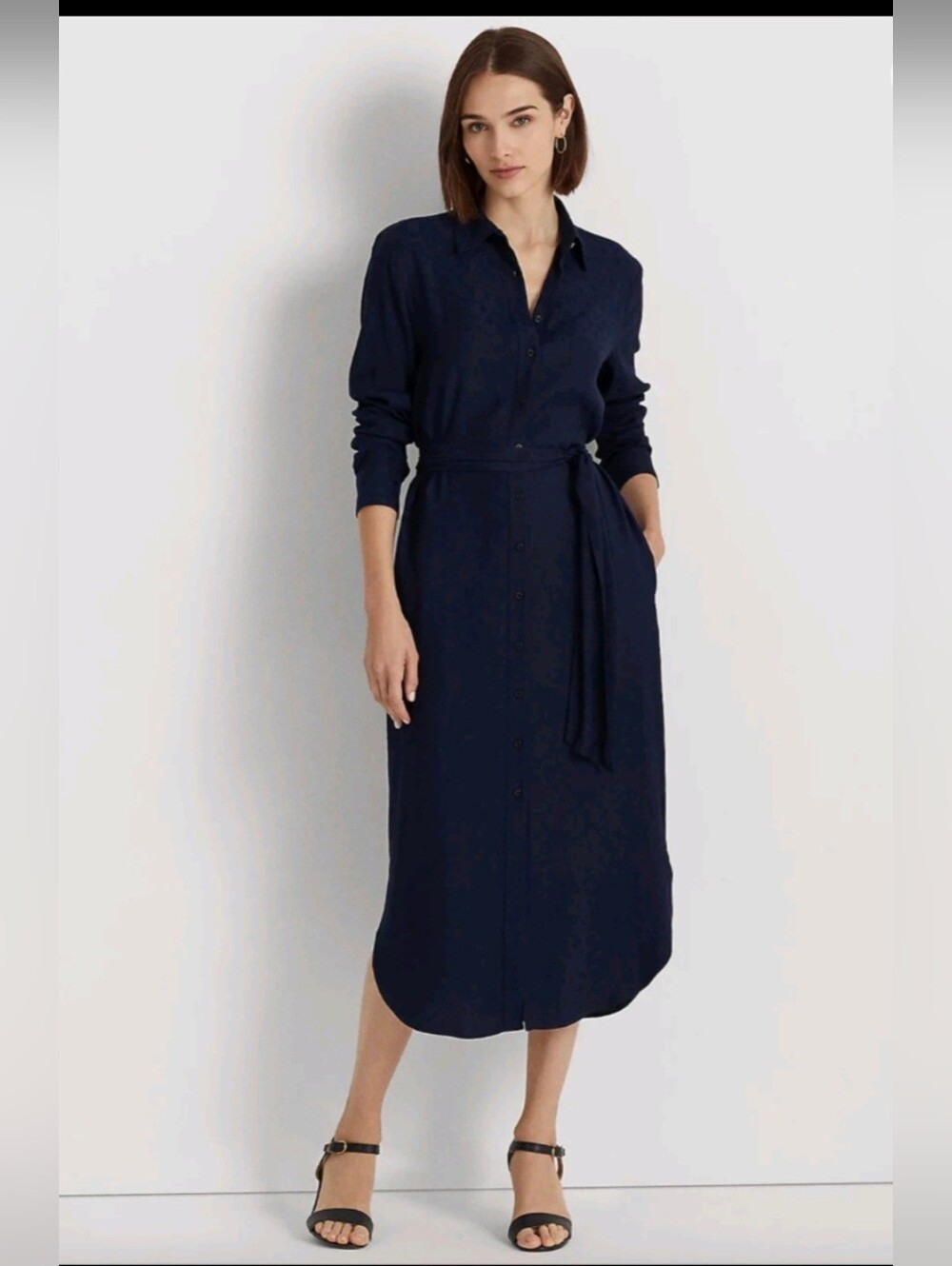 Lauren Ralph Lauren Navy Button-Front Belted Shirtdress Sz 6
